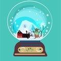 Hand drawn vector abstract Merry Christmas and Happy New Year time big cartoon snow globe sphere illustration.bear Royalty Free Stock Photo