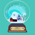 Hand drawn vector abstract Merry Christmas and Happy New Year time big cartoon snow globe sphere illustration.house Royalty Free Stock Photo