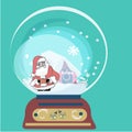 Hand drawn vector abstract Merry Christmas and Happy New Year time big cartoon snow globe sphere illustration.santa Royalty Free Stock Photo