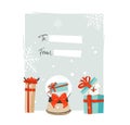 Hand drawn vector abstract Merry Christmas and Happy New Year time cartoon illustrations greeting card tag template with Royalty Free Stock Photo