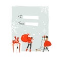 Hand drawn vector abstract Merry Christmas and Happy New Year time cartoon illustrations greeting card tag template with Royalty Free Stock Photo