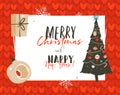 Hand drawn vector abstract Merry Christmas and Happy New Year time cartoon illustrations greeting card template tag with Royalty Free Stock Photo