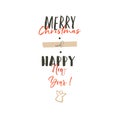 Hand drawn vector abstract Merry Christmas and Happy New Year time retro vintage cartoon illustration greeting card with Royalty Free Stock Photo