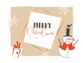 Hand drawn vector abstract Merry Christmas and Happy New Year time vintage cartoon illustrations greeting card header Royalty Free Stock Photo