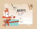 Hand drawn vector abstract Merry Christmas and Happy New Year time vintage cartoon illustrations greeting card template Royalty Free Stock Photo