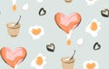 Hand drawn vector abstract modern cartoon cooking time fun illustrations icons seamless pattern with cooking woman Royalty Free Stock Photo