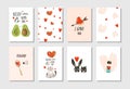 Hand Drawn Vector Abstract Modern Cartoon Happy Valentines Day Concept Illustrations Cards Set Collectionwith Cute Cats