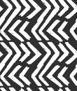 Hand drawn vector abstract rough geometric monochrome seamless zig zag chevron pattern in black and white colors.Hand