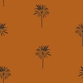 Hand drawn vector abstract simple minimalistic graphic drawing tropical seamless pattern with exotic palm tree. Summer Royalty Free Stock Photo