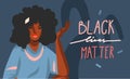 Hand drawn vector abstract stock graphic illustration with young black afro american beauty woman and Black lives matter