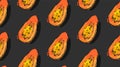 Hand drawn vector abstract unusual seamless pattern with exotic tropical fruit papaya isolated on black background. Royalty Free Stock Photo