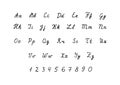 Hand drawn vector alphabet. Calligraphic script font. Calligraphy letters A-Z and numbers 0-9 written with liner. Latin