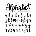 Hand drawn vector alphabet, font. Isolated letters and numbers written with marker or ink, brush script. Royalty Free Stock Photo