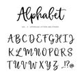 Hand drawn vector alphabet, font. Isolated letters, punctuation written with marker or ink. Modern brush script. Royalty Free Stock Photo