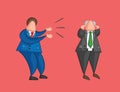 Hand-drawn vector angry businessman worker yelling at boss and boss is closing his ears Royalty Free Stock Photo