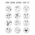 Hand drawn vector animals icon set.