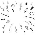 Hand drawn vector arrow set collection. Iillustration isolated on white background. Royalty Free Stock Photo