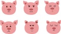 Hand drawn vector art of pig. Nine character emotions: happy, sadness, anger, love, surprise.