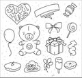 Hand drawn vector baby's elements. Doodle teddy Royalty Free Stock Photo