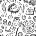 Hand drawn vector background - Mexican food Royalty Free Stock Photo