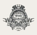 Vintage hand-drawn coat of arms for wine Royalty Free Stock Photo