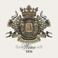 Vintage hand-drawn coat of arms for wine Royalty Free Stock Photo