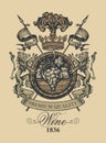 Vintage hand-drawn coat of arms for wine Royalty Free Stock Photo