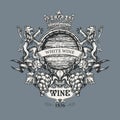 Vintage hand-drawn coat of arms for wine Royalty Free Stock Photo