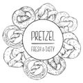 Hand drawn vector bavarian pretzel bread illustration