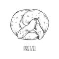 Hand drawn vector bavarian pretzel bread illustration