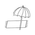 Hand drawn vector beach lounger with umbrella