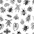 Hand drawn vector beetles set. Black and white insects for design, icons, logo or print. Drawn with dots