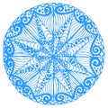 Hand drawn vector blue mandala sketch, doodle style design element