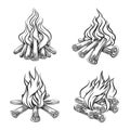 Hand drawn vector bonfire set