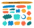 Hand drawn vector brush strokes backgrounds. Color paint spots, ink brush stroke set. Grunge artistic paint blobs Royalty Free Stock Photo