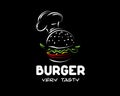 Hand drawn vector burger logo on black background