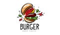 Hand drawn vector burger logo on white background
