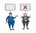 Hand-drawn vector businessman worker speaks with boss and boss rejects