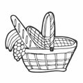 Hand drawn vector camping illustranion. Picnic basket. Suitable for postcards, for backgrounds, flyers, decorations, banners, Royalty Free Stock Photo