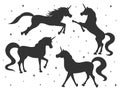 Hand drawn vector cartoon unicorn silhouettes set isolated on white background. Magic creatures Royalty Free Stock Photo