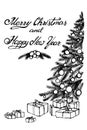 Hand drawn vector Christmas tree and gifts