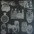 Bric a brac, objects - an hand drawn pack. Freehand sketching. V