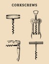 Hand drawn vector corkscrews set. Retro illustrations collection of different spins in sketch style. Royalty Free Stock Photo