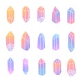 Hand drawn vector crystals set isolated on the white background. Gemstones in pastel colors