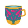 Hand drawn vector cup with tea or coffee. Side view. Flat design Royalty Free Stock Photo
