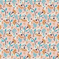 Hand Drawn Vector Daisy Summer Bloom Floral Motif Seamless Pattern. Pretty Vintage Pink Flower Petal Background. Modern Feminine