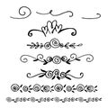 Hand drawn vector dividers. Lines, borders and laurels set. Doodle design elements. Royalty Free Stock Photo