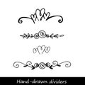 Hand drawn vector dividers. Lines, borders and laurels set. Doodle design elements. Royalty Free Stock Photo