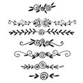 Hand drawn vector dividers. Lines, borders and laurels set. Doodle design elements. Royalty Free Stock Photo