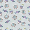 Hand Drawn Vector donuts. Seamless pattern.